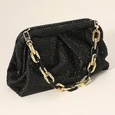 BLING STUDDED CHUNKY CHAIN STRAP ACCENTED EVENING CLUTCH BAG/ CROSSBODY BAG